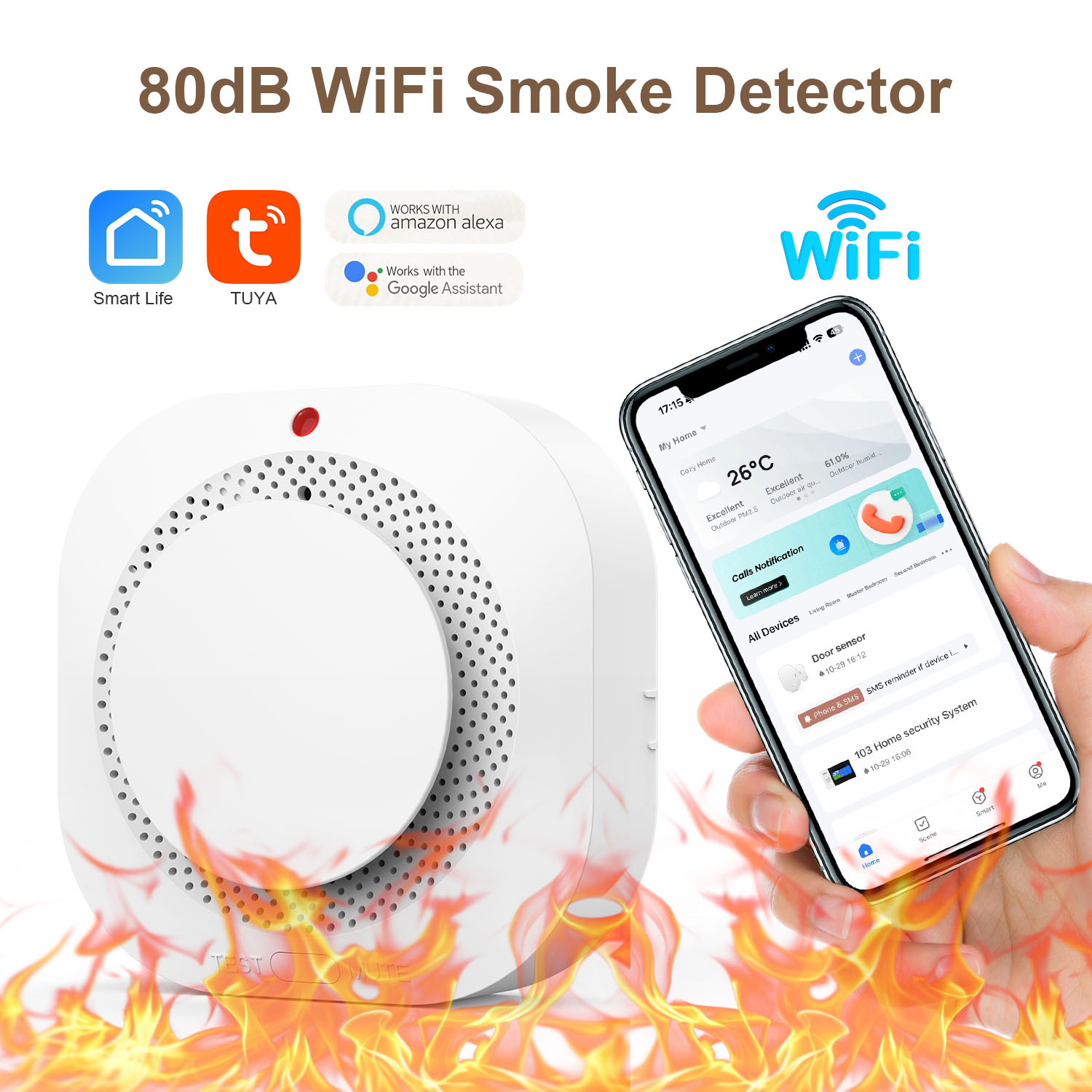WiFi Fire Protection Smoke Sen - Smoke Detector Interconnected 리뷰 및 가격